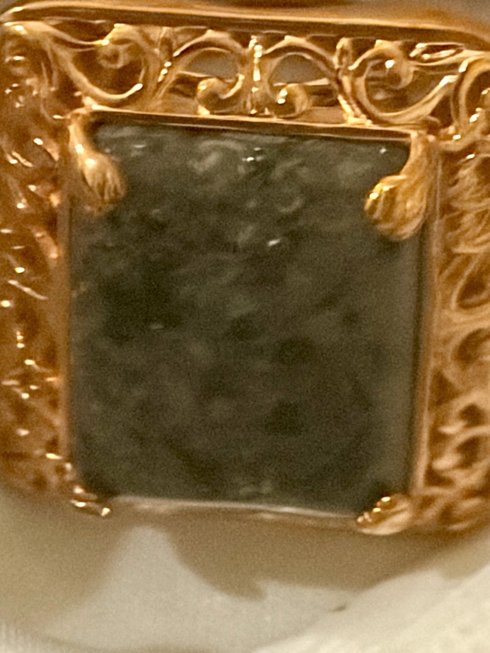 Gold Ornate Ring with Black Rectangular Stone Blood Stone Gemstone Ring,